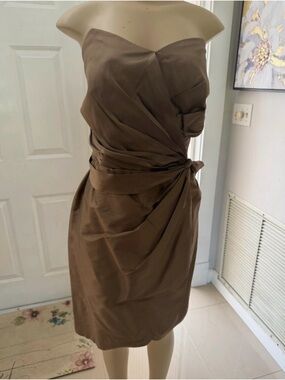 Alfred Angelo Strapless Brown Draped Wrap Dress